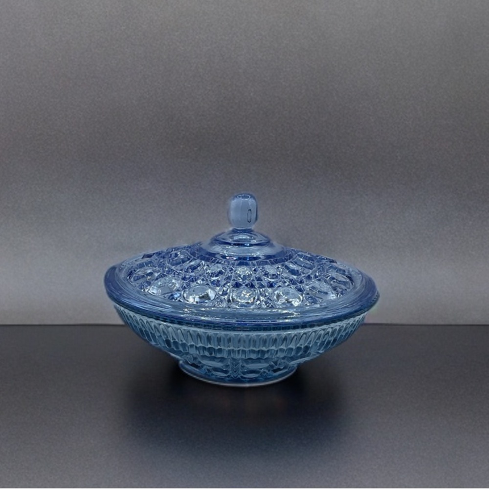 Indiana Glass Windsor Blue Candy Dish Blue Glass Lidded Bowl